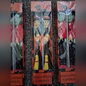 Vintage 1996 Halloween Themed Taper Candle Sticks 3 Pc With & Frankenstein